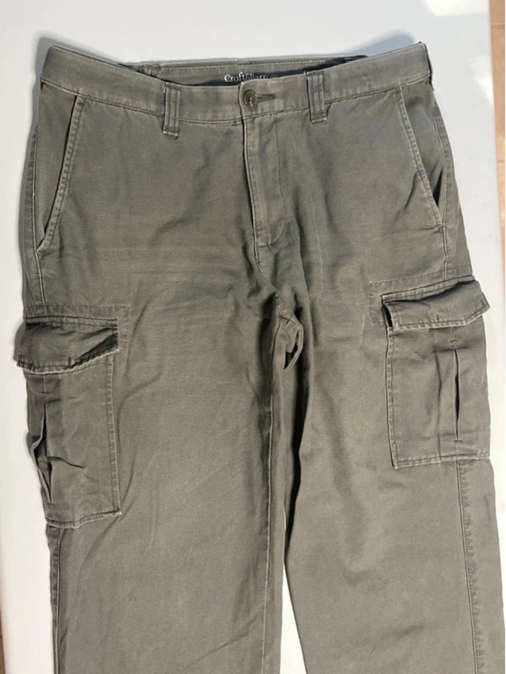 001 Croft & Barrow Men's Cargo Pants 32x30 Olive Gray Green Cotton Classic Fit